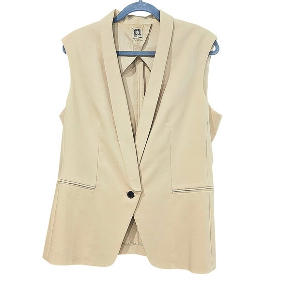 9.Anne Klein Wheat Beige One-Button Suit Jacket Vest Plus Size 16 - Picture 1 of 2